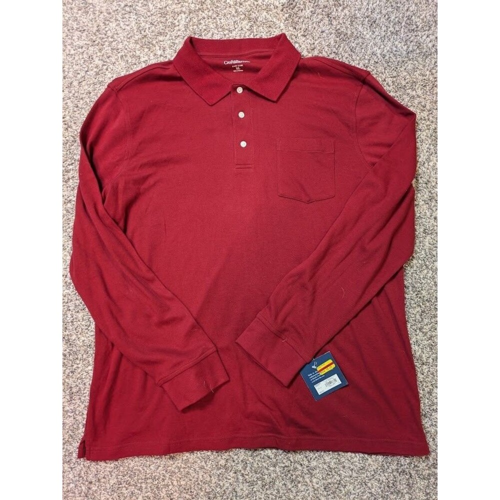 NEW Croft & Barrow Men’s Polo Shirt XL Maroon Long Sleeve Button Pocket